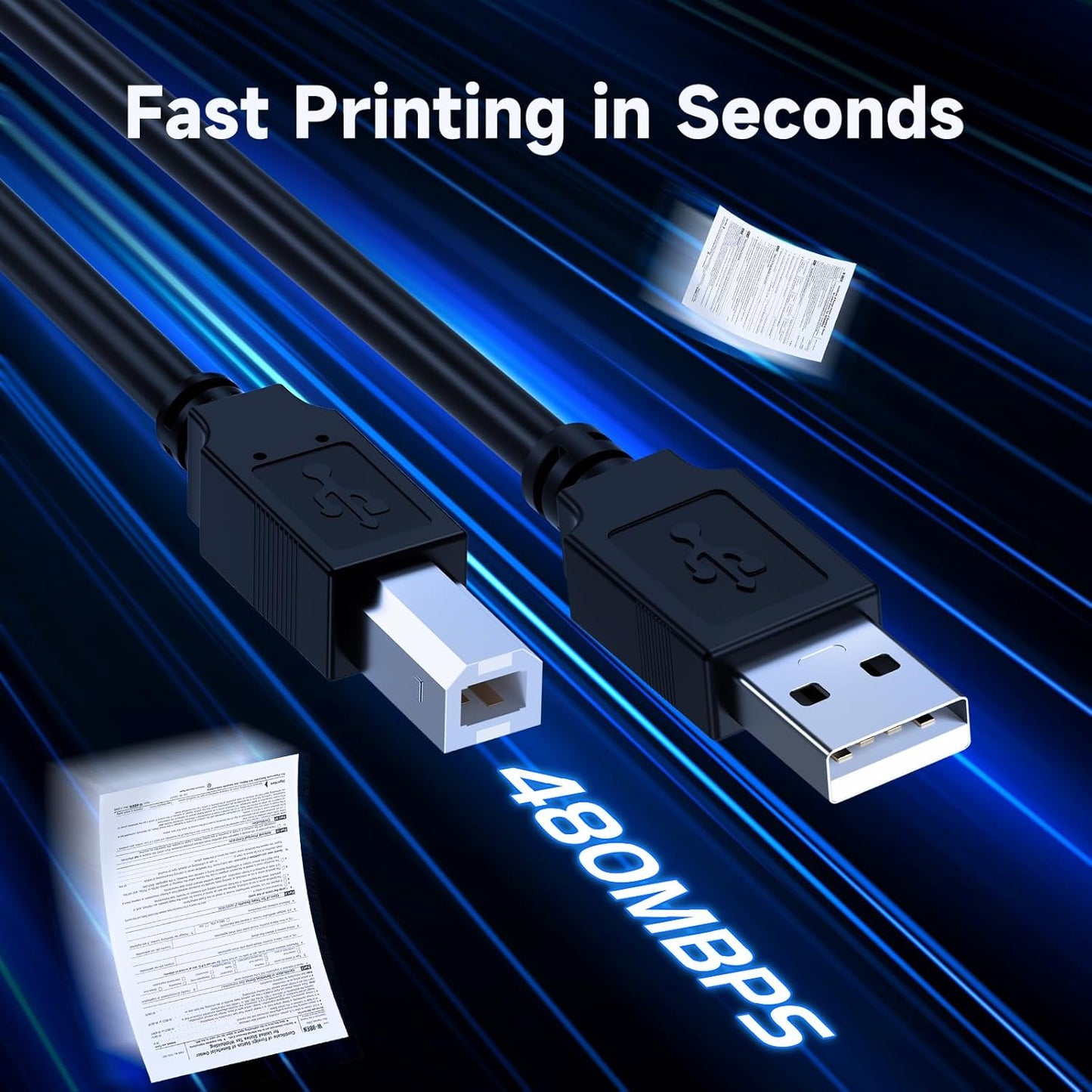 Qxcynsef 2.0 25 25FT USB Printer Cable FT USB A to USB B Cable for HP, Canon, Epson, Brother, Lexmark Printer, Scanner