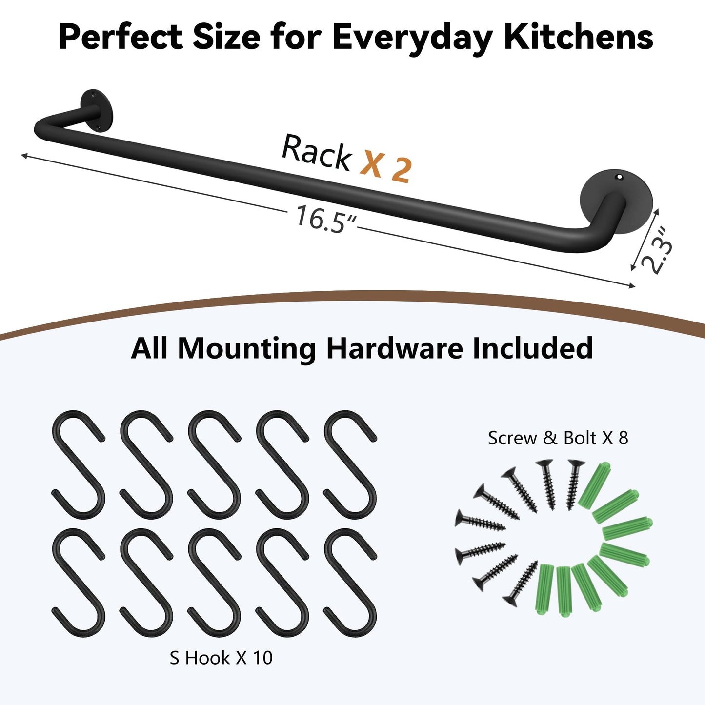 BIHOMIFI Wall-Mounted Utensil Rack Hanger Steel-made Kitchen Utensil Rack Organizer Pot Pans Wall Hanger Holder for Rustic Iron Kitchen Organizer with Ten Hanging Hooks（2 Pack）