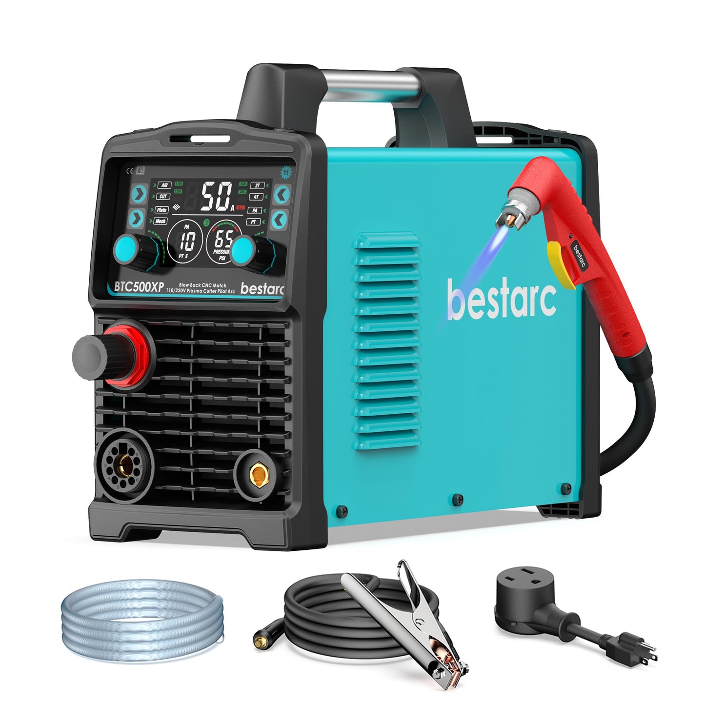 bestarc Plasma Cutter, [Blow Back Pilot Arc][Large LED][Air Sensor] 50A Non-HF CNC bestarc Plasma Cutter Machine 110V/220V Dual Voltage, 5/8" Clean Cut 1" Max Cut, Post Flow, 2T/4T for Beginners DIY