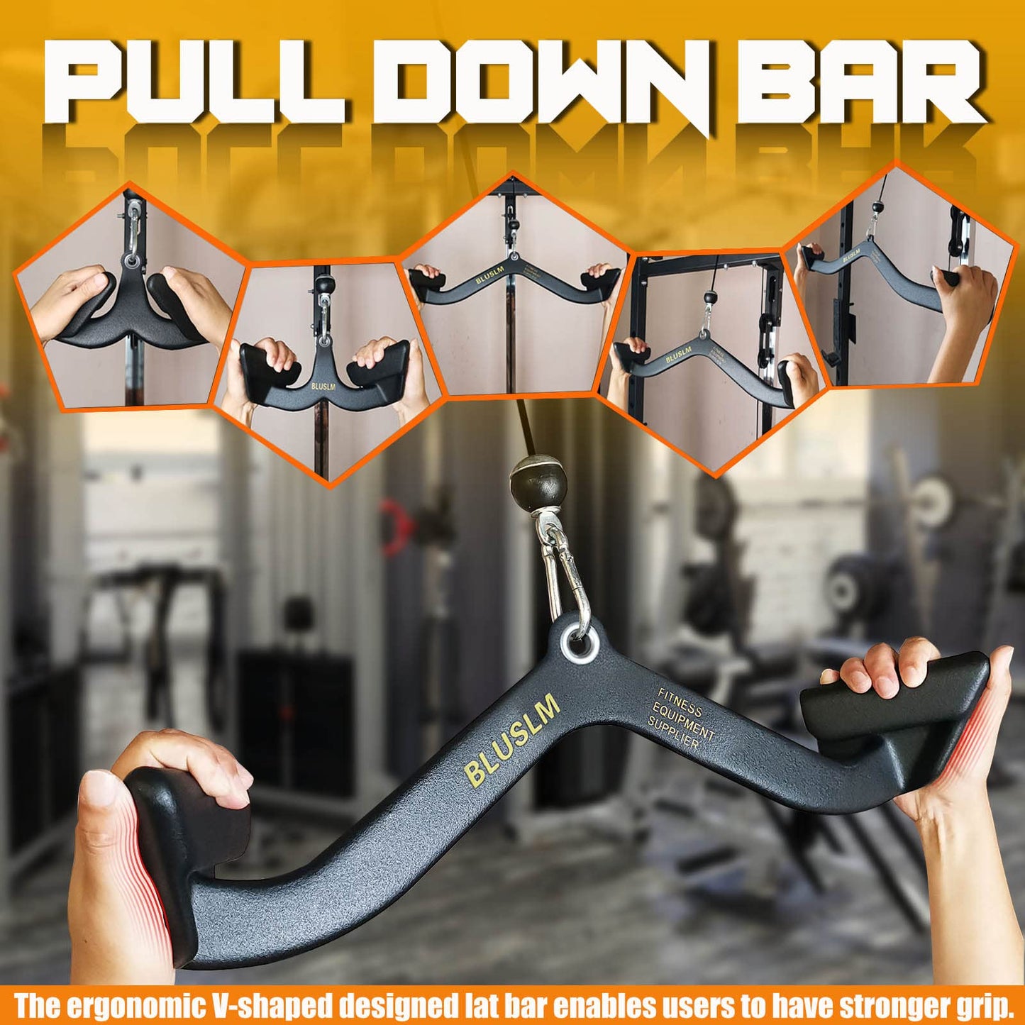 BLUSLM LAT Pull Down Bar for Cable Machine, LAT Pulldown Attachments T-bar V-bar Cable Attachment for Gym, Back Tricep Strength Training Handle