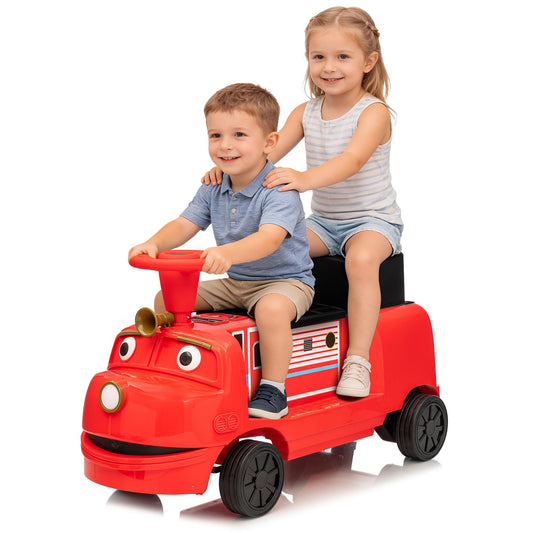 GarveeLife 2 Seater Ride On Train Trackless, 12V Kids Ride On Toy with Height Adjustable Seat, Storage Space, Music, 2 Speeds, Electric Car for Toddlers 3+ Carriage Not Included-Red