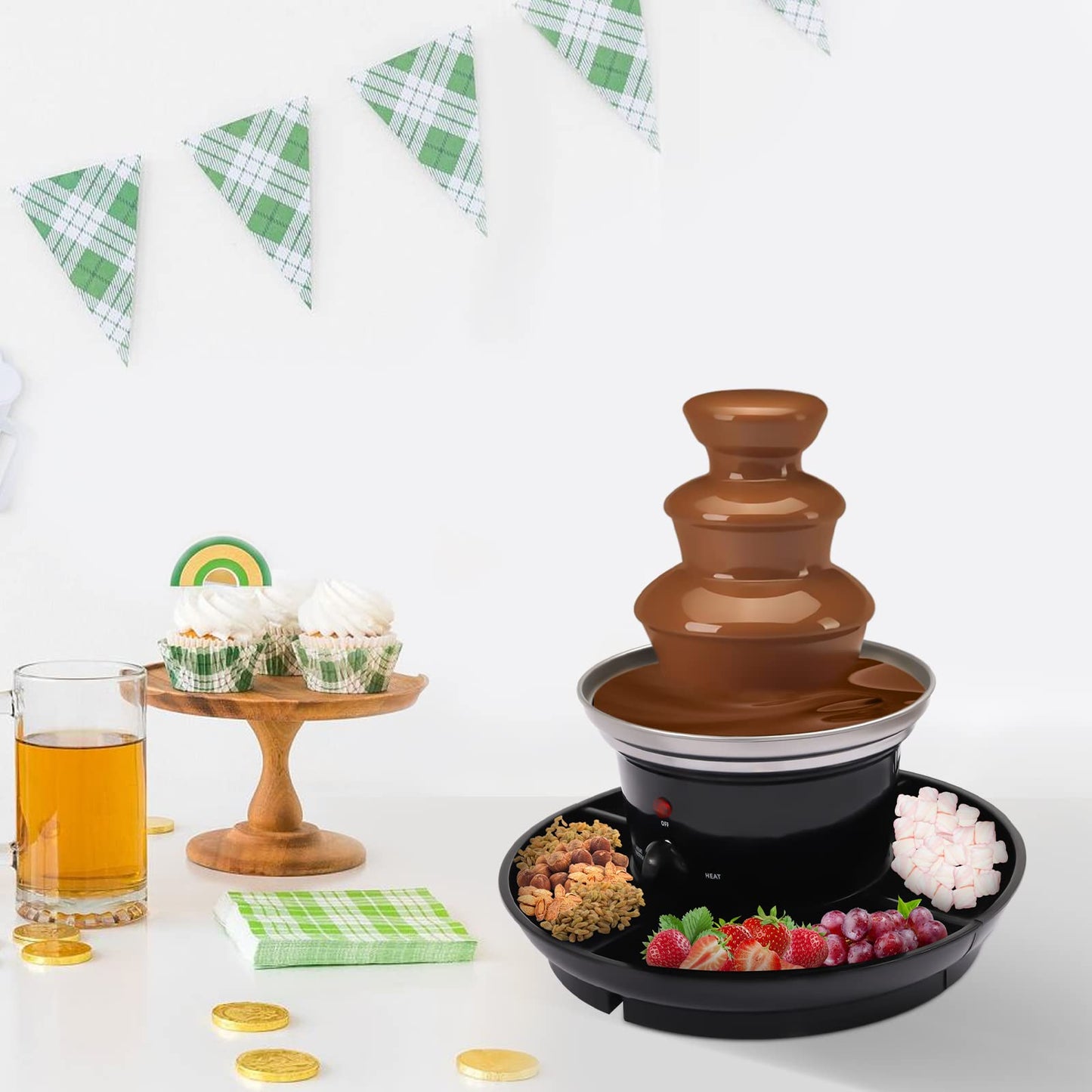 3 Tier Chocolate Fountain Machine, 40W 120V 1Lb Capacity Electric Chocolate Fondue Fountain Machine Stainless Steel Electric Melting Machine with Fruit Plate for Family Gatherings Weddings Birthdays