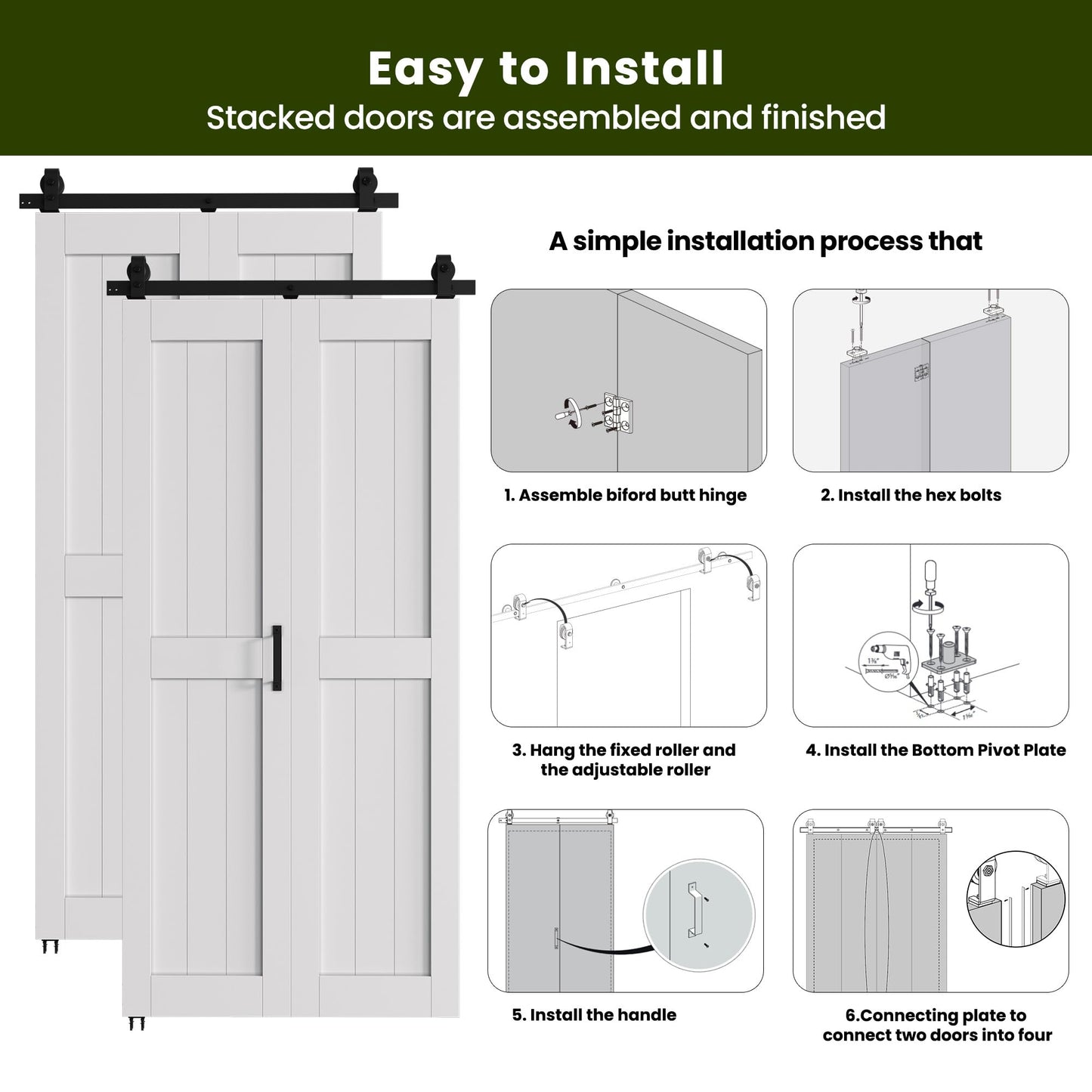 SMARTSTANDARD Bifold Barn Door 60'' x 84'',Bi-Fold Sliding Closet Doors with Hardware Kit Included,68'' Track Kit for 4 Doors,Waterproof & Quiet,Pre-Drilled Holes Easy Assembly,White