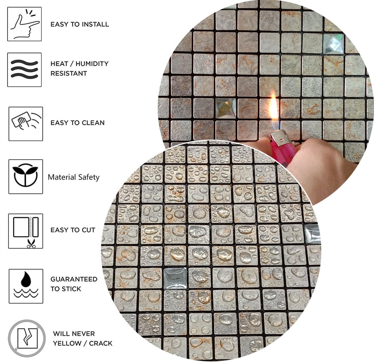XUANINY Peel and Stick Backsplash Tiles for Kitchen,Bathroom,Fireplace,Self Adhesive Metal Aluminum Mosaic (12"x12") (10, Printed Silver Grey)