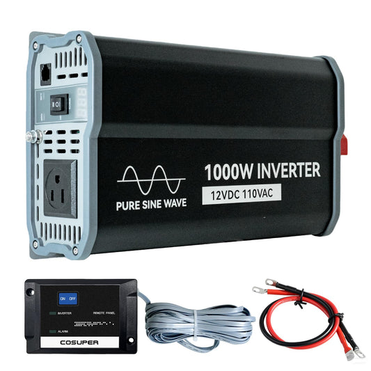 1000W Pure Sine Wave Inverter, 12V DC to 110V/120V AC Power Converter with 16.4 ft Remote Control, Built-in AC Outlet, LCD Display for RV, Truck, Home, Off-Grid, Camping, Peak Surge 2000W
