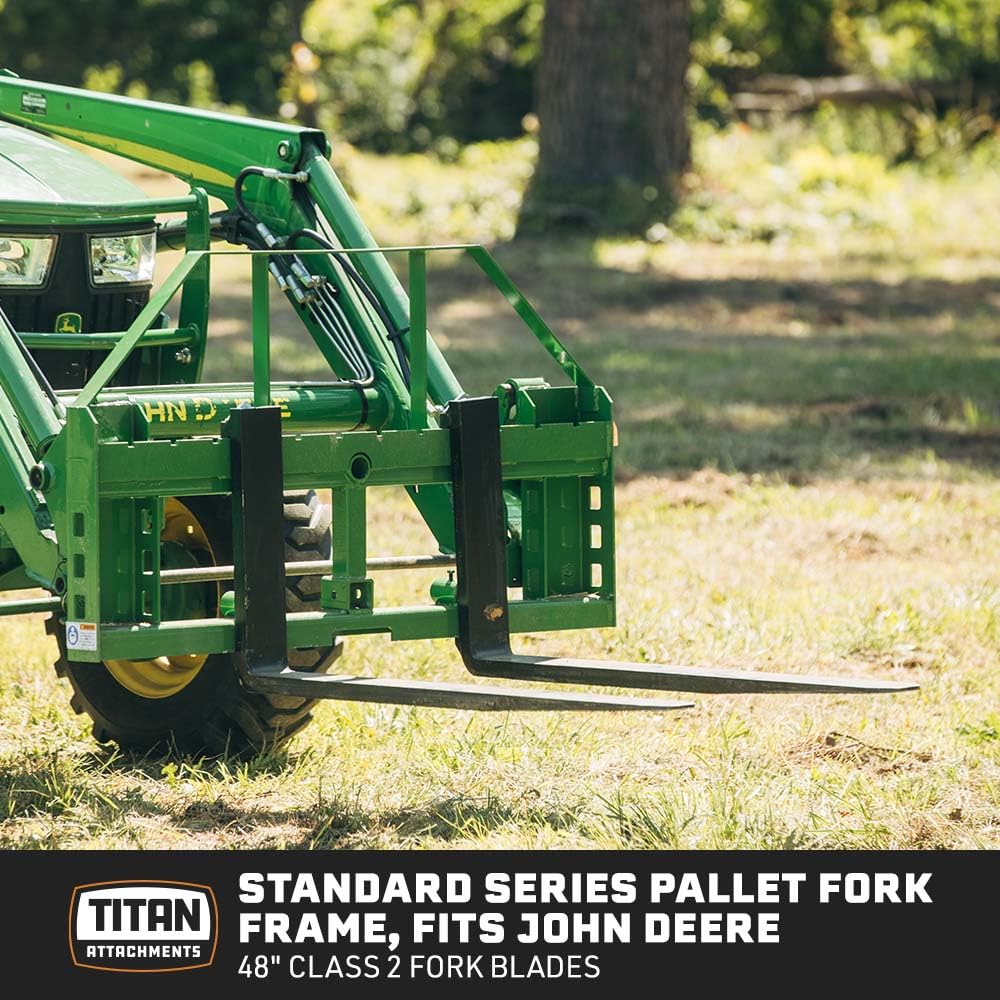 Titan Attachments Heavy Duty Pallet Fork Frame and 48" Fork Blades with 2" Trailer Receiver Hitch Fits John Deere Loader