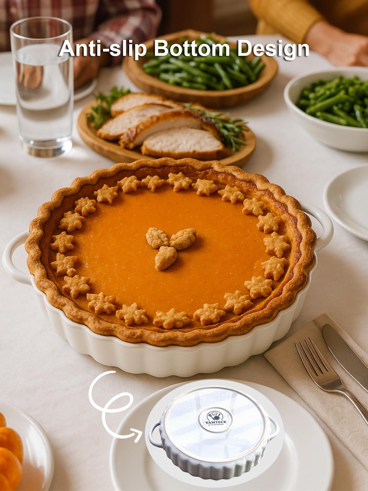 Yamteck 9×2in Deep Ceramic Pie Pan with Handles for Pie Quiche Tart Baking. Easy to grip, Lead-Free. Casserole Lasagna Dish for Thanksgiving Christmas Wedding Gift. Microwave, Dishwasher, Oven Safe