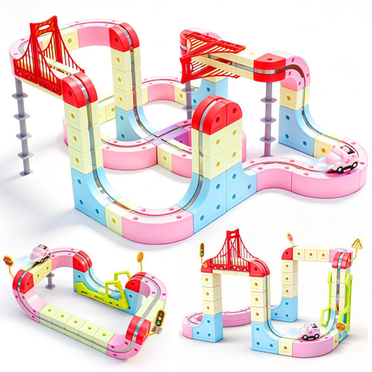 WUPIOS Electric Train Set, 3D Flexible Race Track 180 PCS Car Track with Light Gravity Defying Train Track Magnetic Track Car Toys Stem Learning Toy Girls Birthday Gift Cube Track