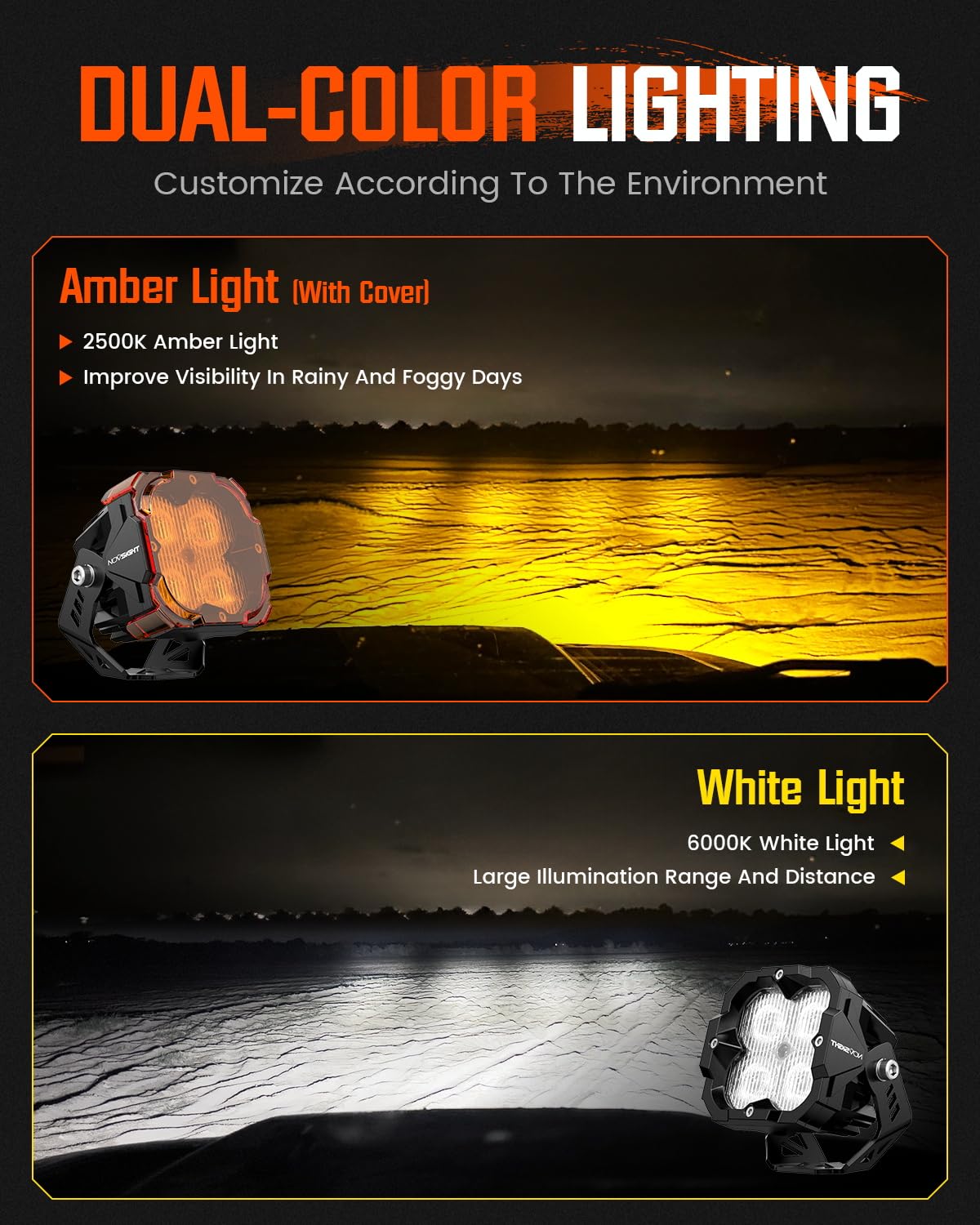 NOVSIGHT LED Pods Lights Ditch Light - 3 Inch Offroad Light 80W Ultra Bright Waterproof LED Pods with Covers, Off Road Flood Lights Work Light for Truck Wrangler Jeep Pickup Ram SUV ATV Boat