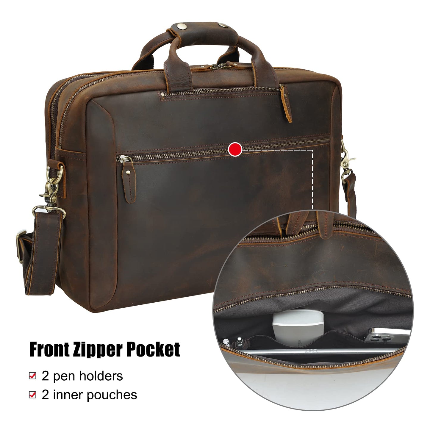 TIDING Leather Convertible Briefcase Backpack for Men, Large 15.6 Inch Laptop Messenger Bag Work Business Travel Crossbody Shoulder Bag