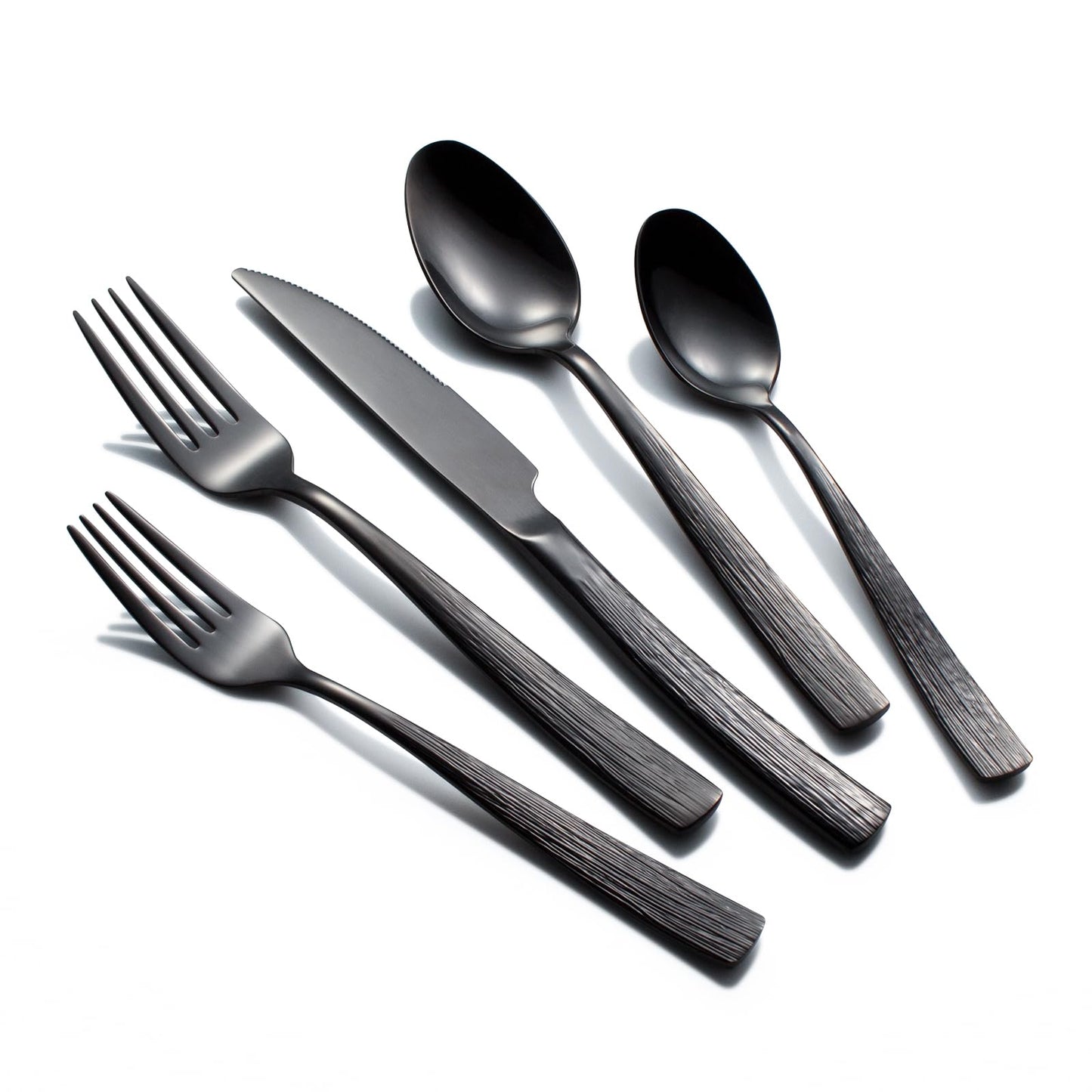 40-Piece Black Silverware Set for 8, CITESANA Heavy Duty Stainless Steel Flatware Set with Ripple Handles, Mirror Polished Kitchen Cutlery Set