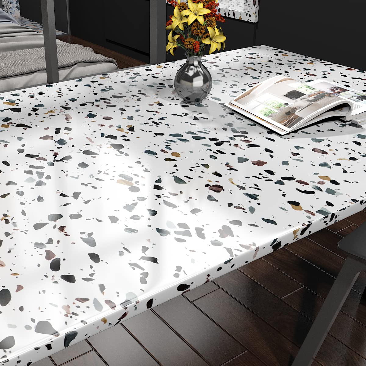 AbaBoorty 394x15.8 Inch Terrazzo Contact Paper Stick and Peel Wallpaper for Countertops White Granite Removable Wall Paper Covers Counter Top Old Furniture Waterproof