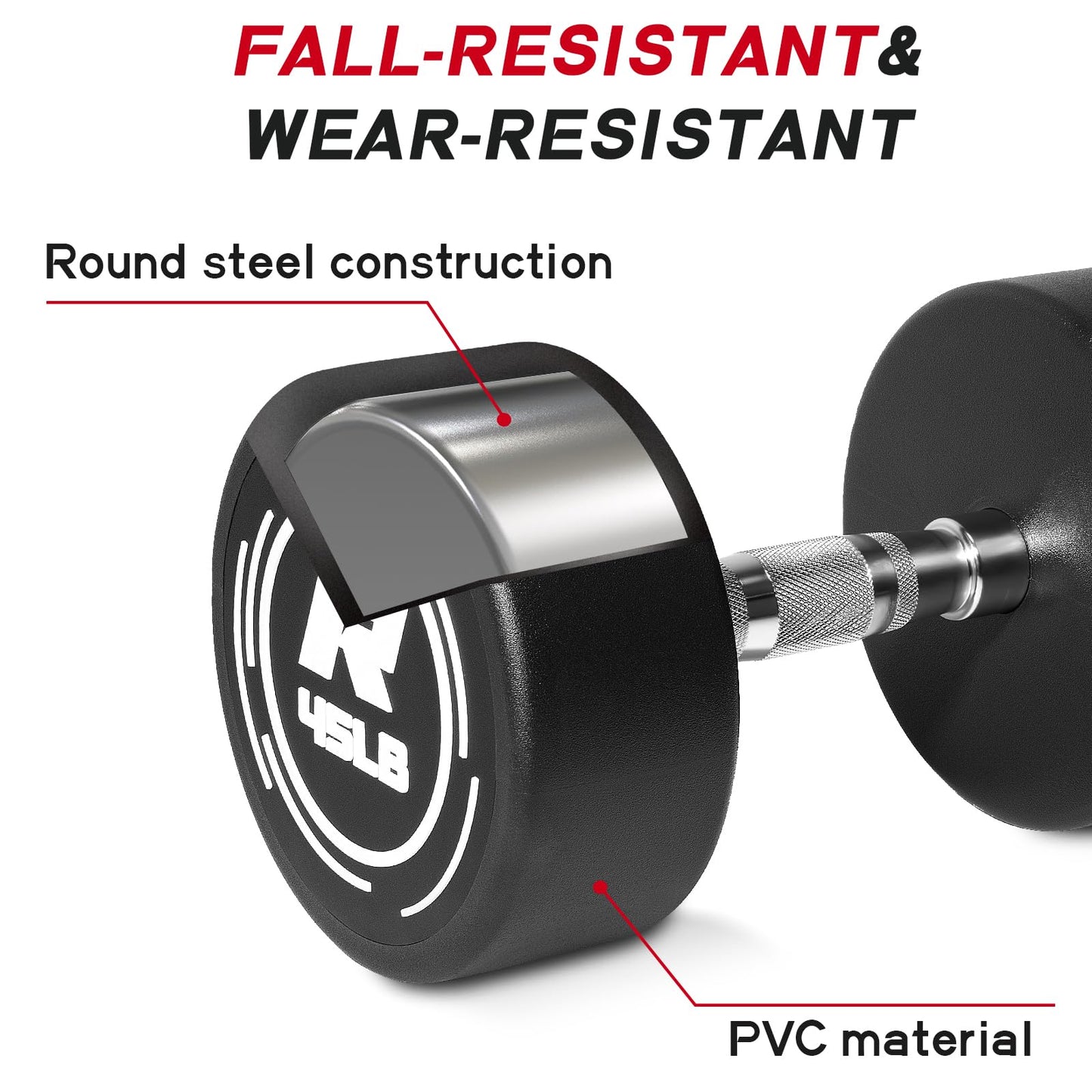 Ritfit 5-250 LBS PVC Encased Round Dumbbell sets with Knurled Handle and Optional Rack, Strength Training Equipment for Home Gym,180LB