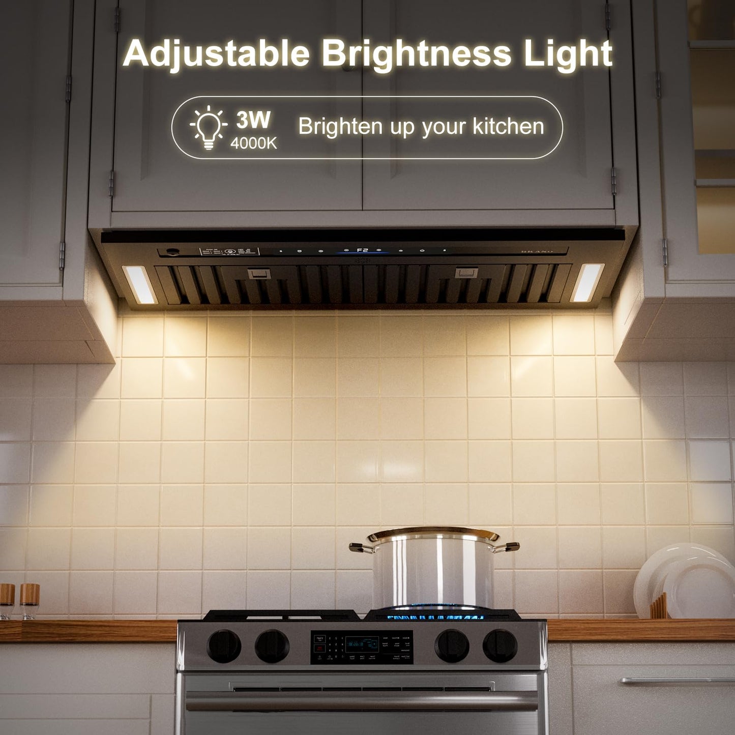 BRANO Range Hood Insert 30 Inch, 900 CFM Voice/Gesture/Touch Control Build-in Kitchen Hood Vent with 4 Speed Exhaust Fan, Memory Mode, Adjustable Lights, Ducted/Ductless Convertible