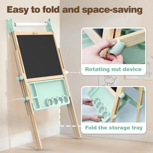 JOYOOSS Easel for Kids Ages 4-8 Easels for Toddlers Art Kids Easel Age 8-12 Wooden Drawing Easels Double-Sided Magnetic Whiteboard Chalkboard with Paper Roll for Kid Dry Erase Board Green