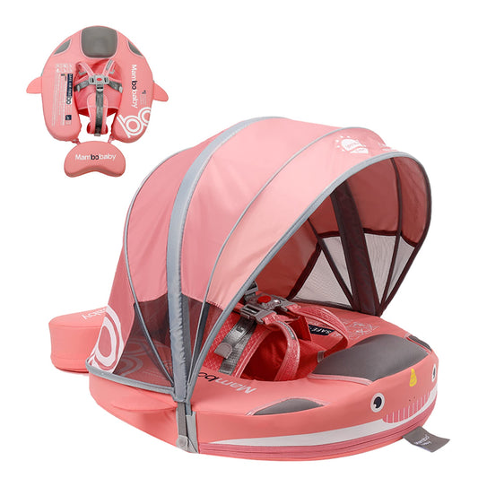 Luckclubtojoy Mambobaby Floats with Canopy &Tail, Non-Inflatable Baby Float for Pool Add Tail Avoid Flip Swim Trainer Baby Floats for Toddler Boys Girls(Narwhal-Pink)