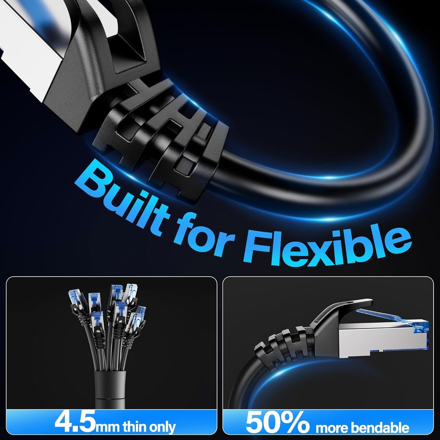 TuokaJu Cat6A 10Gbps 3 (24 Pack), 6, 28AWG Cat6 6a Ethernet Cable Shielded ft Slim Shielded (F/UTP) Ethernet Cable Cat