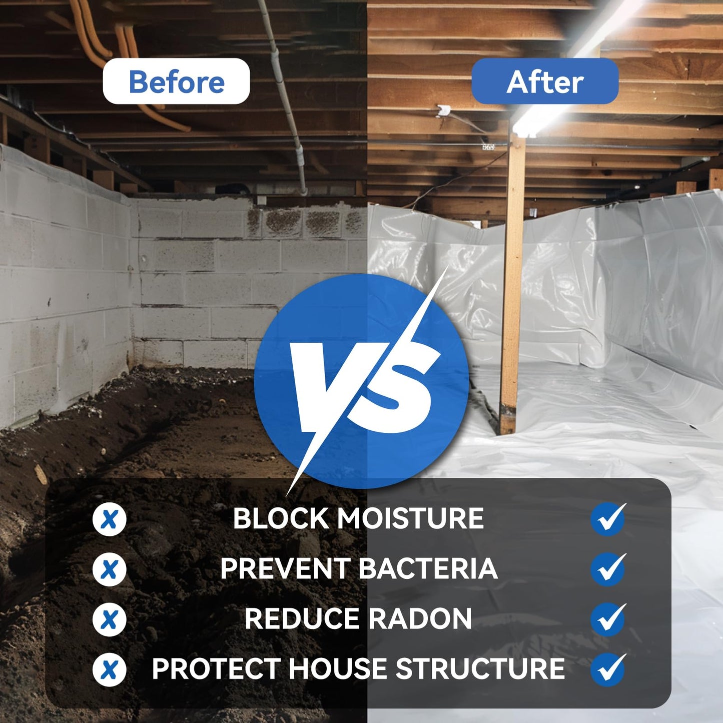 Spirecover White Crawl Space Vapor Barrier, 10 Mil Vapor Barrier, 10' x 100', Heavy Duty Polyethylene Film, Thick Plastic Sheeting, Plastic Drop Cloth Covering for Crawlspace, Basement
