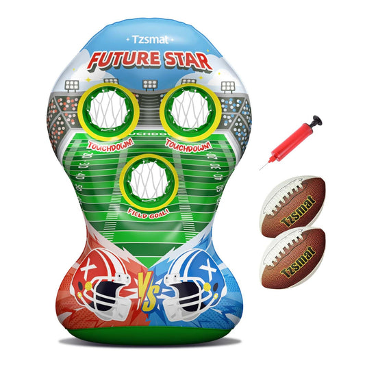 52" Inflatable Football Target Toss Game for Kids - Large Indoor Outdoor Party Games & Football Toys with 2 Laced Footballs & Pump - Quarterback Training Sports Gifts for Boys Ages 3 4 5 6 7 8-12