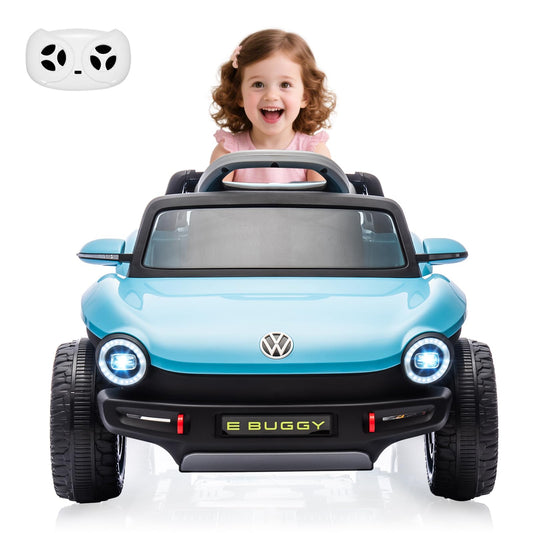 GarveeLife 12V Kids Ride On Car Licensed Volkswagen Beetle Electric Ride On Toy for Toddlers 4 Wheeler Vehicle with Parental Remote, Battery Level Display, LED Lights, USB, Horn, Music, Blue
