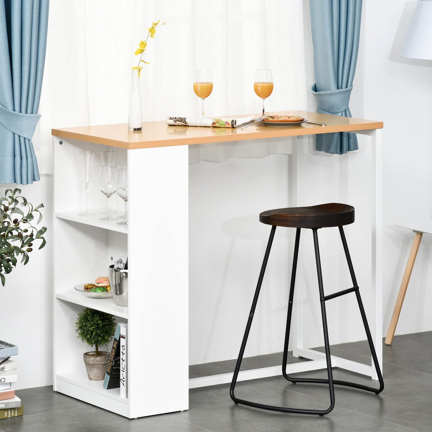 HOMCOM Modern Bar Table Counter Height Dining Table with 3 Storage Shelves for Kitchen, Dining Room, Living Room, White