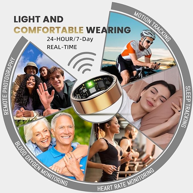 Smart Ring for Women Men, Health Tracker with Heart Rate/Blood Oxygen/Blood Pressure/Sleep Monitor/Step Counting, IP68 Waterproof Fitness Ring, No App Fees for iPhone & Android (Silver, 13#)