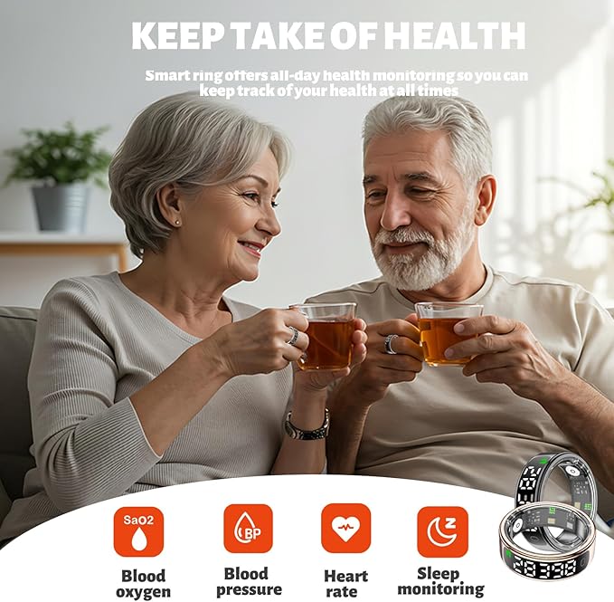Smart Health Ring for Women Men, Smart Ring Fitness Tracker for iOS Android, Heart Rate, Blood Oxygen, Blood Pressure, Sleep Monitoring,5ATM Waterproof, No Subscription Fee (Silver, 10#)