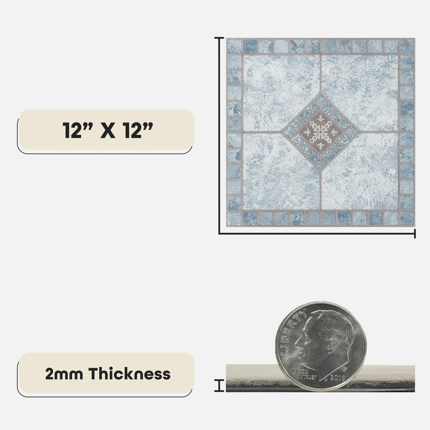 Achim Imports VFT940POVR Home Furnishings Portfolio 12x12 2.0mm Self Adhesive Vinyl Floor, Blue Diamond, 9 Tiles/9 sq. ft, 12 x 12, 9 9
