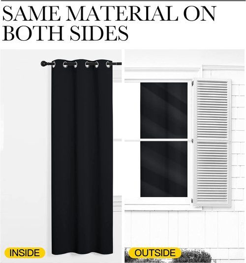 NICETOWN Blackout Curtains - Energy-Saving Thermal Insulated Draperies | 55" x 92", Black, 1 Pair