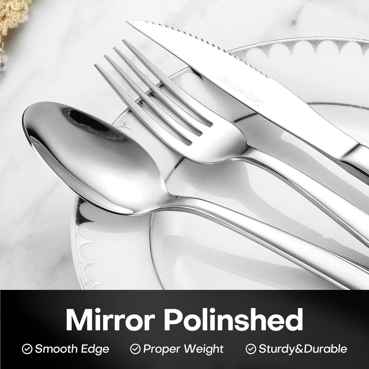 Lazycorner Silverware Set for 6, 18/10 Stainless Steel Flatware Set, 30-Piece Mirror Polished Modern Cutlery Set include Fork Knife Spoon Set(Dishwasher Safe)