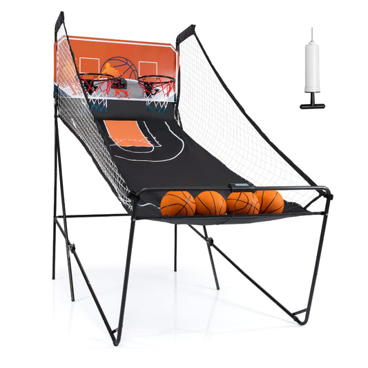 Giantex Arcade Basketball Game Indoor Dual Shot with 8 Game Modes, 4 Balls, 2 Hoops, Air Pump and LCD Scoreboard, Foldable Electronic Basketball Games for Adults and Kids