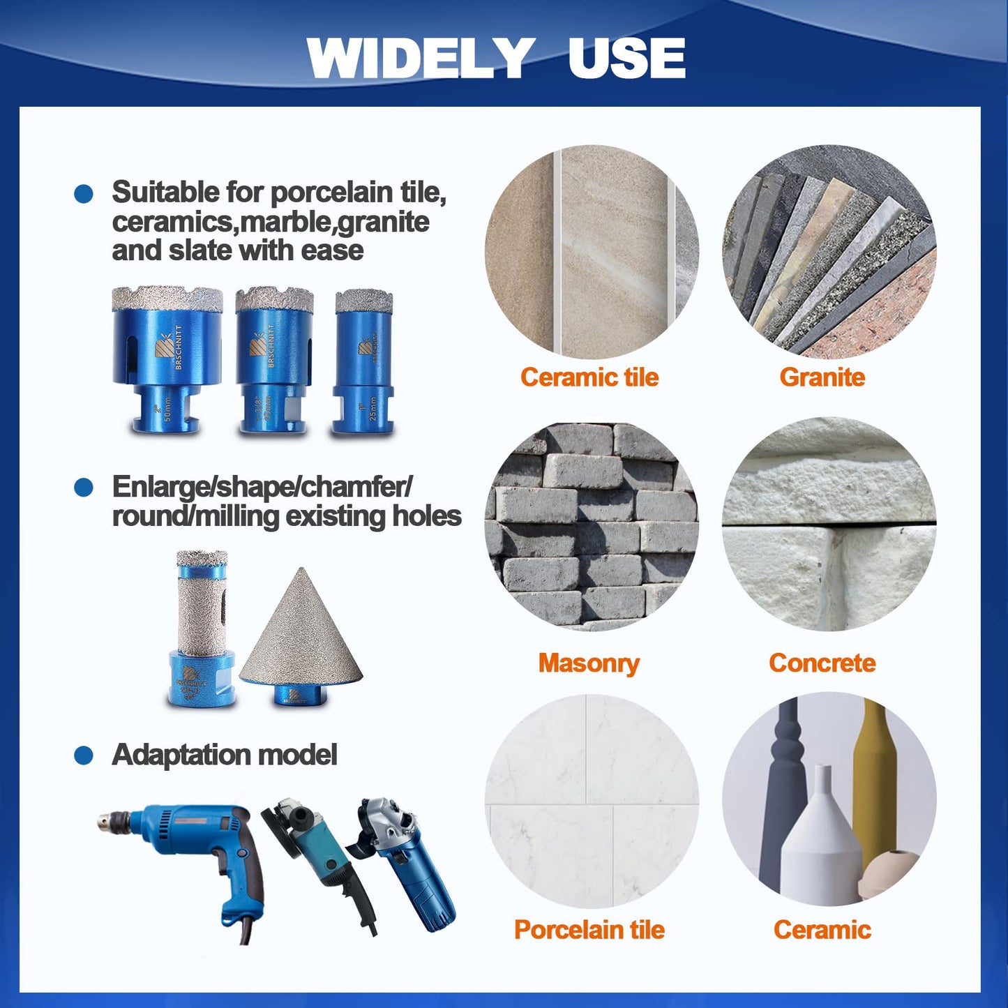 4 Inch Diamond Core Drill Bit for Porcelain Tile Ceramic Marble Granite Diamond Core Drill Bit Set for Porcelain Tile Ceramic Marble Granite