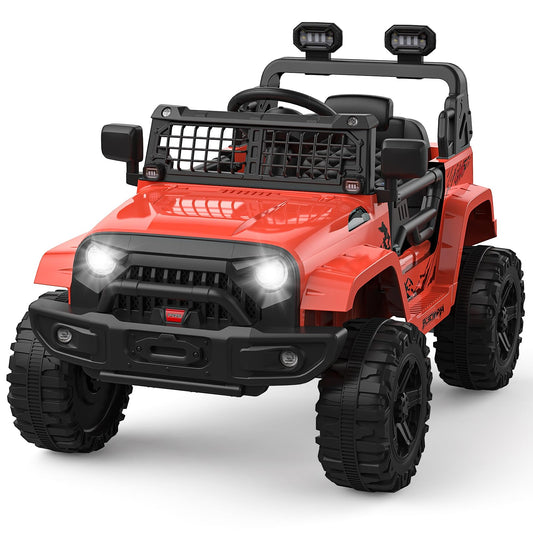GarveeLife 12V Kids Electric Ride On Truck Car w/Parent Remote Control, Spring Suspension, LED Lights & AUX Port | Outdoor Ride Toy for Boys Girls