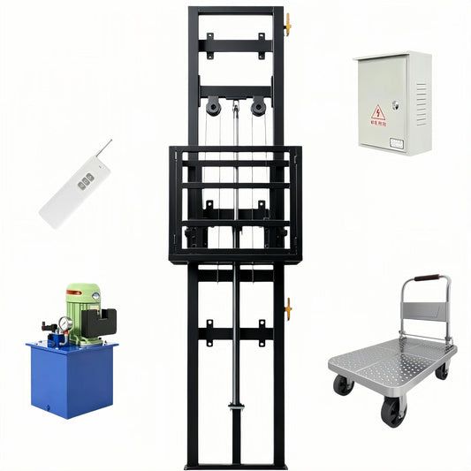 1Ton/2200Lbs Electric Hydraulic Lift Platform, Wall Mounted Freight Elevator with 47.24Inch Upgraded Fence, Anti-Fall Anti-Crush Anti-Top Impact Safety Rail Hoist for Factory Warehouse Household
