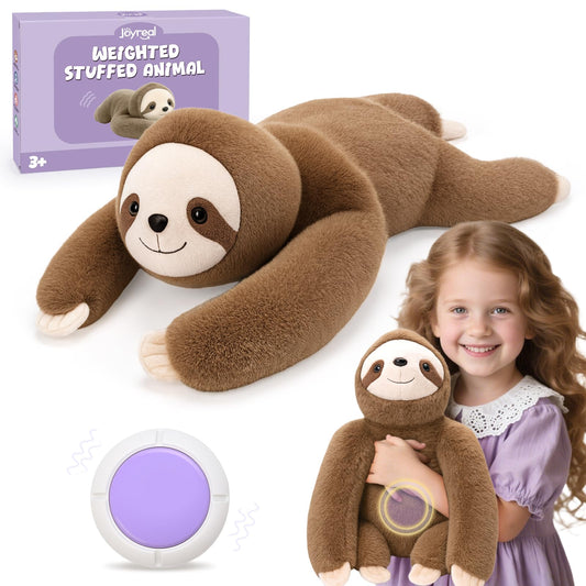 Joyreal Sloth Sensory Weighted Vibrating Pillow, Pressure Activated for Kids Adults, Plush Minky Soft Size: 11 by 21 inches Pillow Animal for Focus & Balance for Gift Birthday Autistic (Beige)