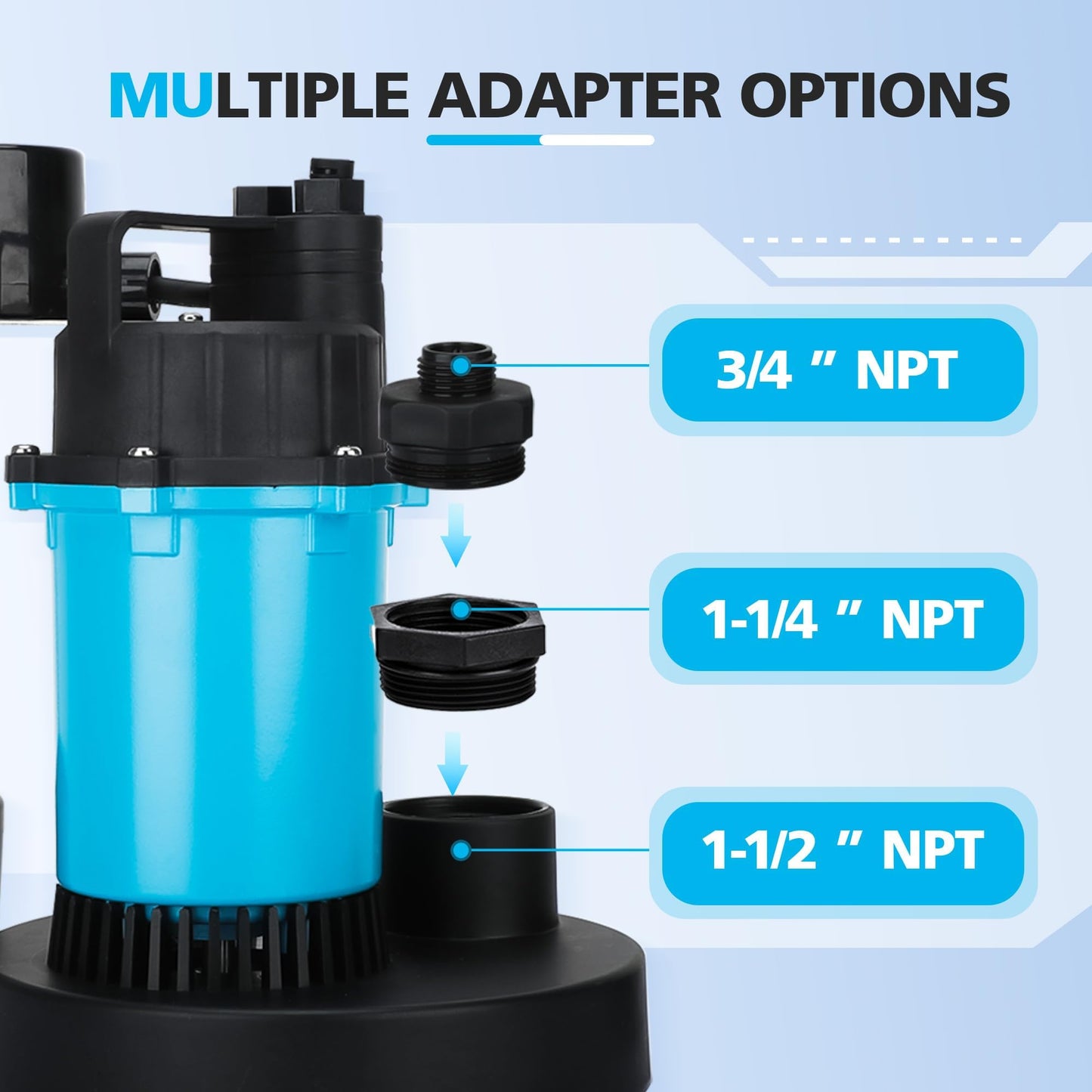 LEO Sump Pump Submersible Vertical Float Switch Automatic Utility Pumps for Clean/Dirty Water Pump Thermal Protector for Basement Pool Draining, Blue