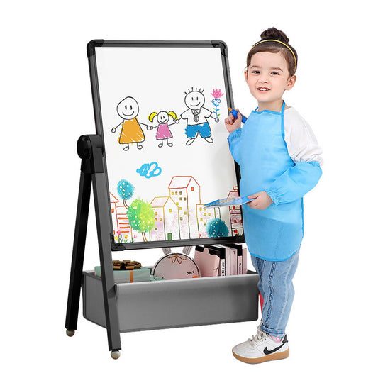 Art Easel for Kids, Double Sided Kids Easel Drawing Board, Whiteboard & Blackboard, 360°Rotating Adjustable(Black)