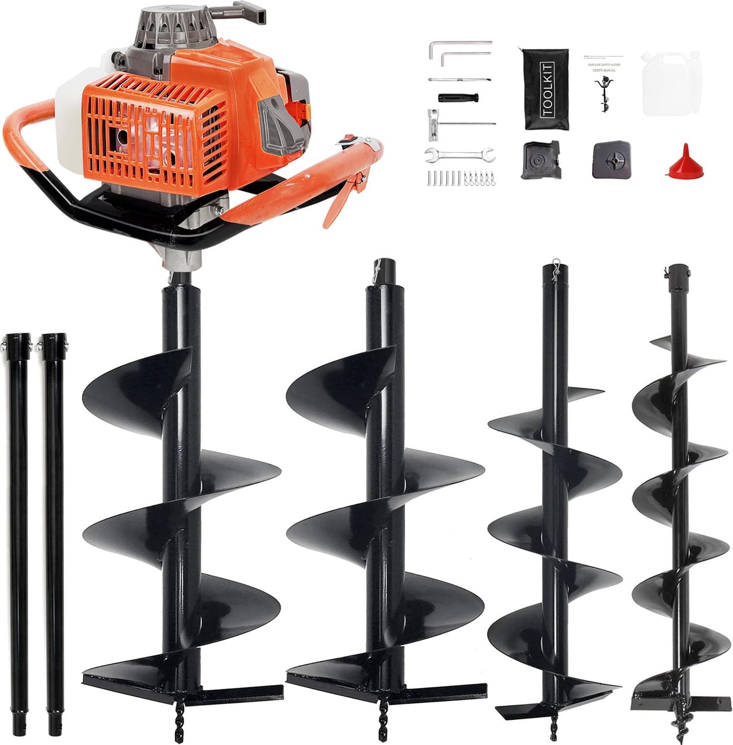 XJADQW 85CC 2-Stroke Gas Powered Post Hole Digger with 4" & 8" & 12" Auger Bits + 24“ & 24" Extension Rod, Heavy Duty Earth Auger for Farm, Garden, Landscaping, Construction