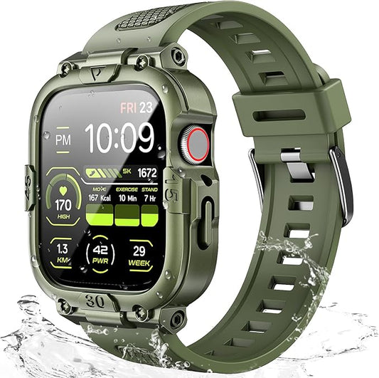 Dsytom Waterproof Case with Band Compatible for Apple Watch Band 45mm 44mm 41mm 40mm for Men ,Rugged Shockproof Smartwatch Strap Protective Bumper Cover with Built-in Tempered Glass Screen Protector