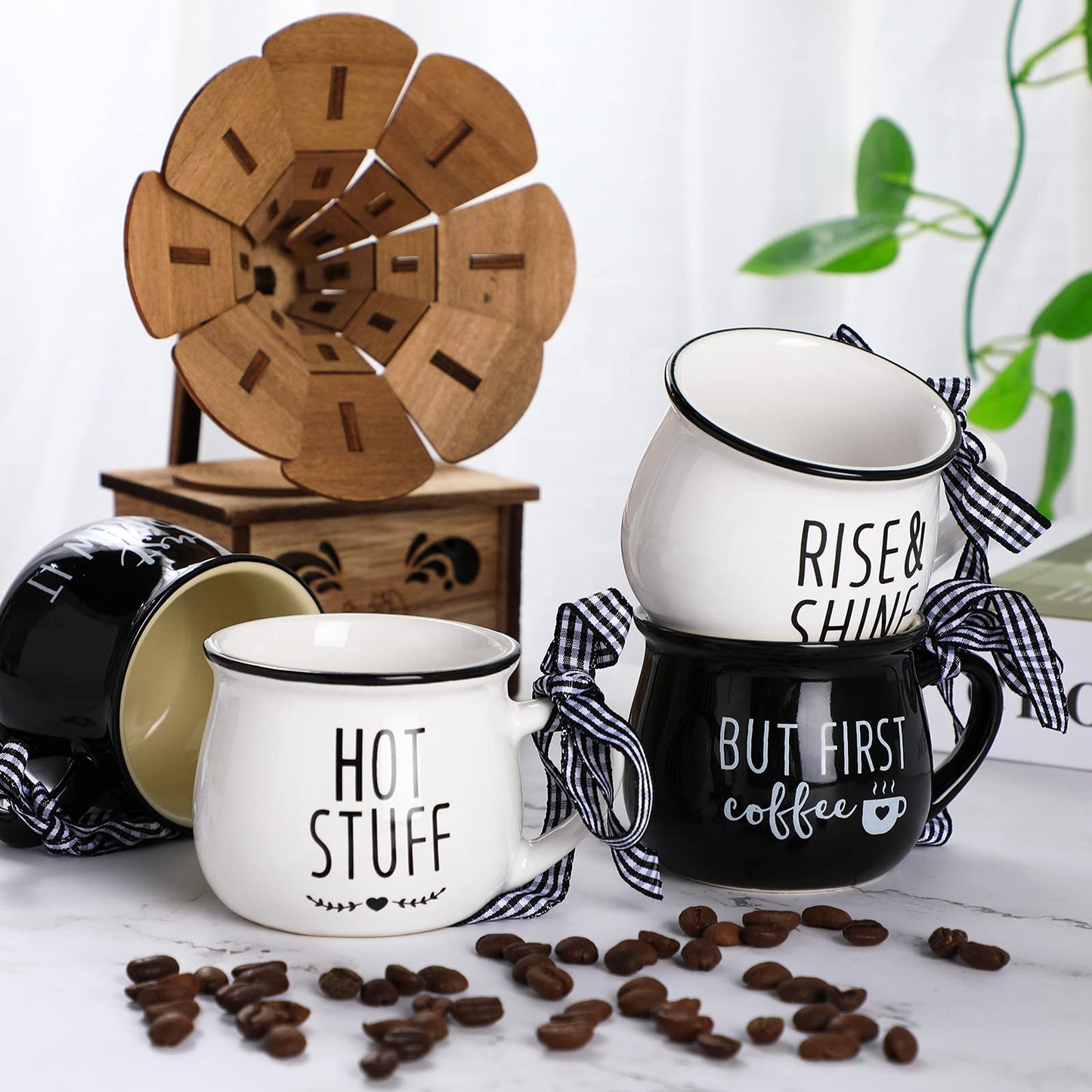 Patelai 4 Pcs Mini Espresso Cups 5 oz Coffee Mugs Set with Handle for Coffee Bar Tiered Tray Farmhouse Kitchen Decoration Holiday Party Gift