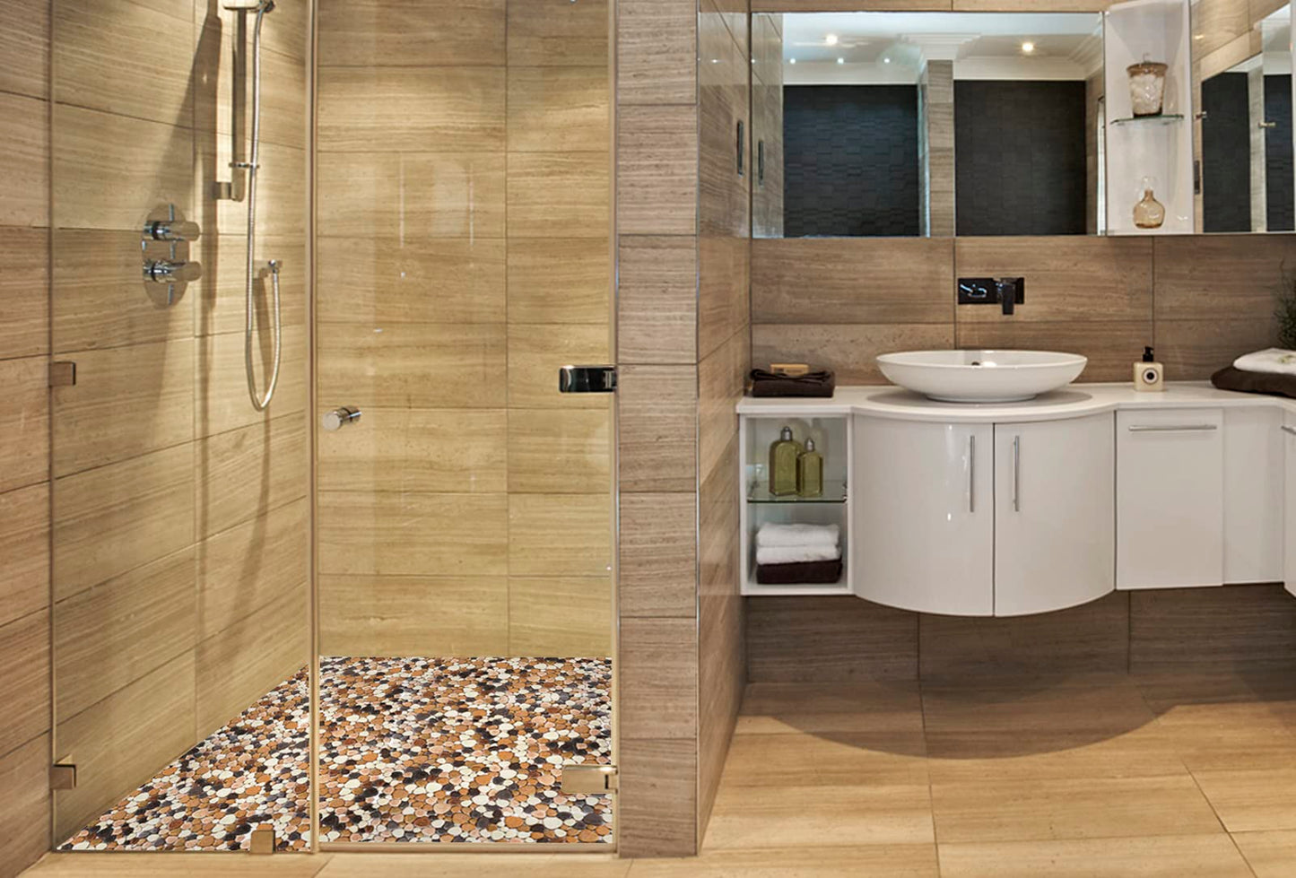 Parrotile Yellowstone Matte Pebbles Mosaic Tile for Shower Floor Bathroom Floor Tiles Non Slip [5 Sheets]