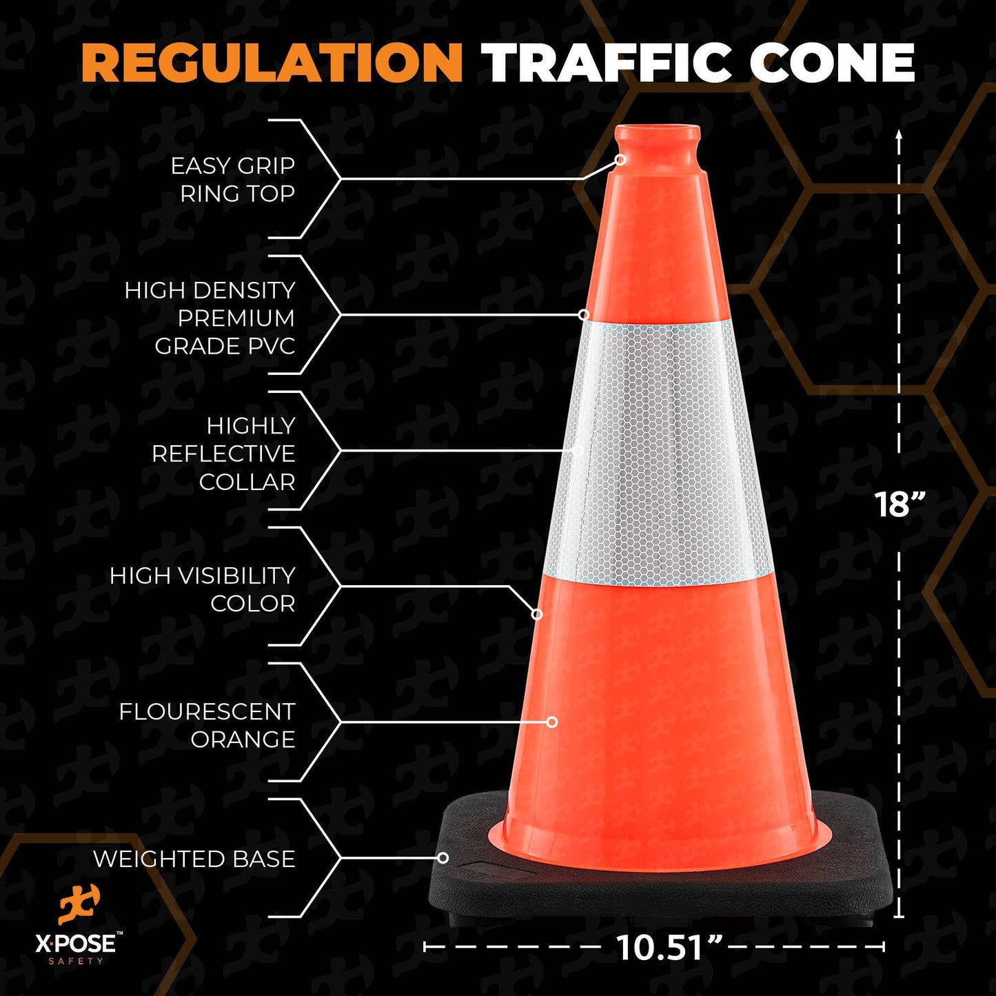 Xpose Safety 18" Orange Traffic Cones 6" Collar - Bulk Half Pallet 450 Pack Multipurpose PVC Plastic Safety Cone for Parking, Soccer, Caution, Kids, and Construction - Custom Stenciling Available