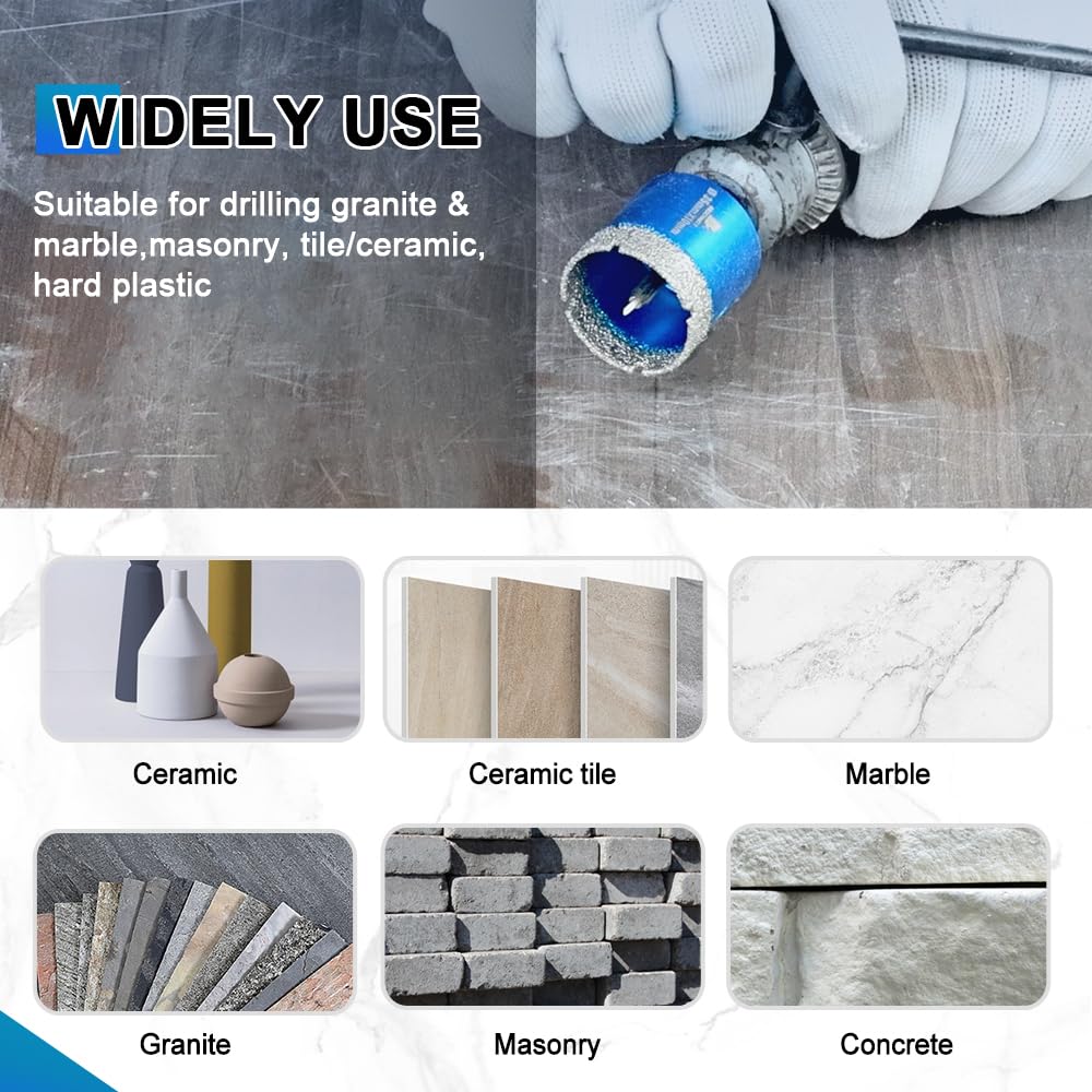 BRSCHNITT Diamond Tile Hole Saw Kit with Pilot Bit - (6-65mm) Dry Diamond Core Drill Bit Triangle Shank&Tile Blade for Porcelain Tile Ceramic Stone Granite Marble