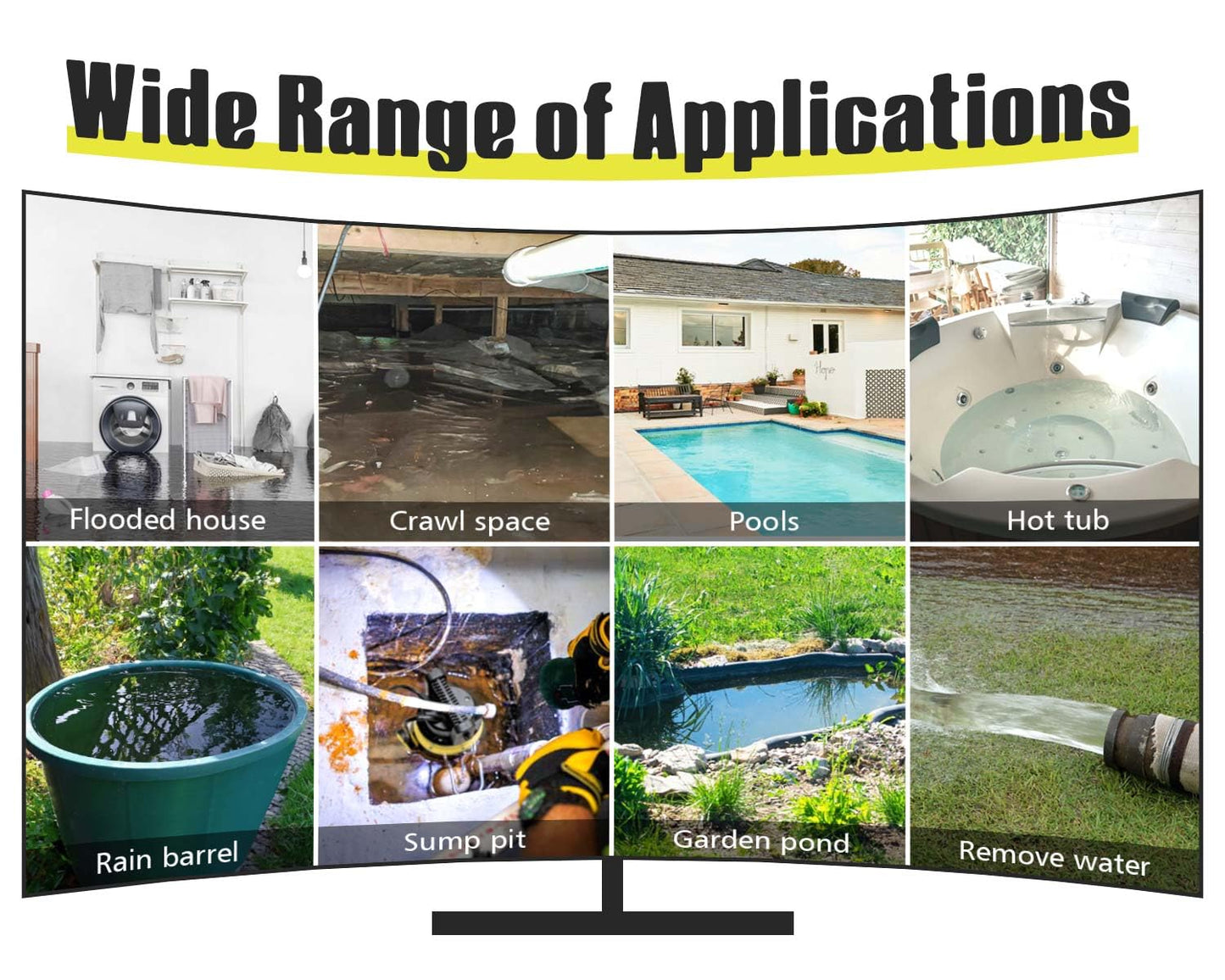 6699 1.5HP Sump Pump Submersible Utility Pump 6500GPH High Flow Stainless Steel Water Pump Water Removal from Pool Basement Sump Pit Garden Pond Hot Tub SUB 6500SS