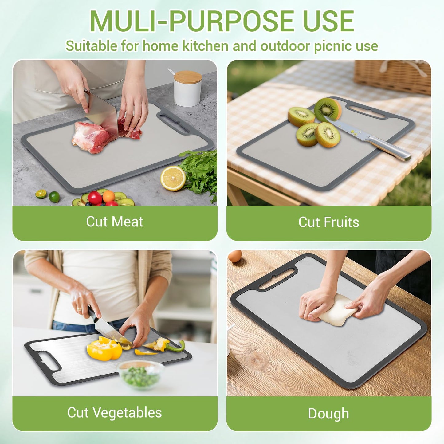 Titanium Cutting Boards for Kitchen & Camping,Metal Cutting Board,Silicone Edge for Non-Slip & Non-Cut,Built-in Handle,Long Lasting,Stain Resistant,Rust Resistant, Small(11.41''×7.87'')