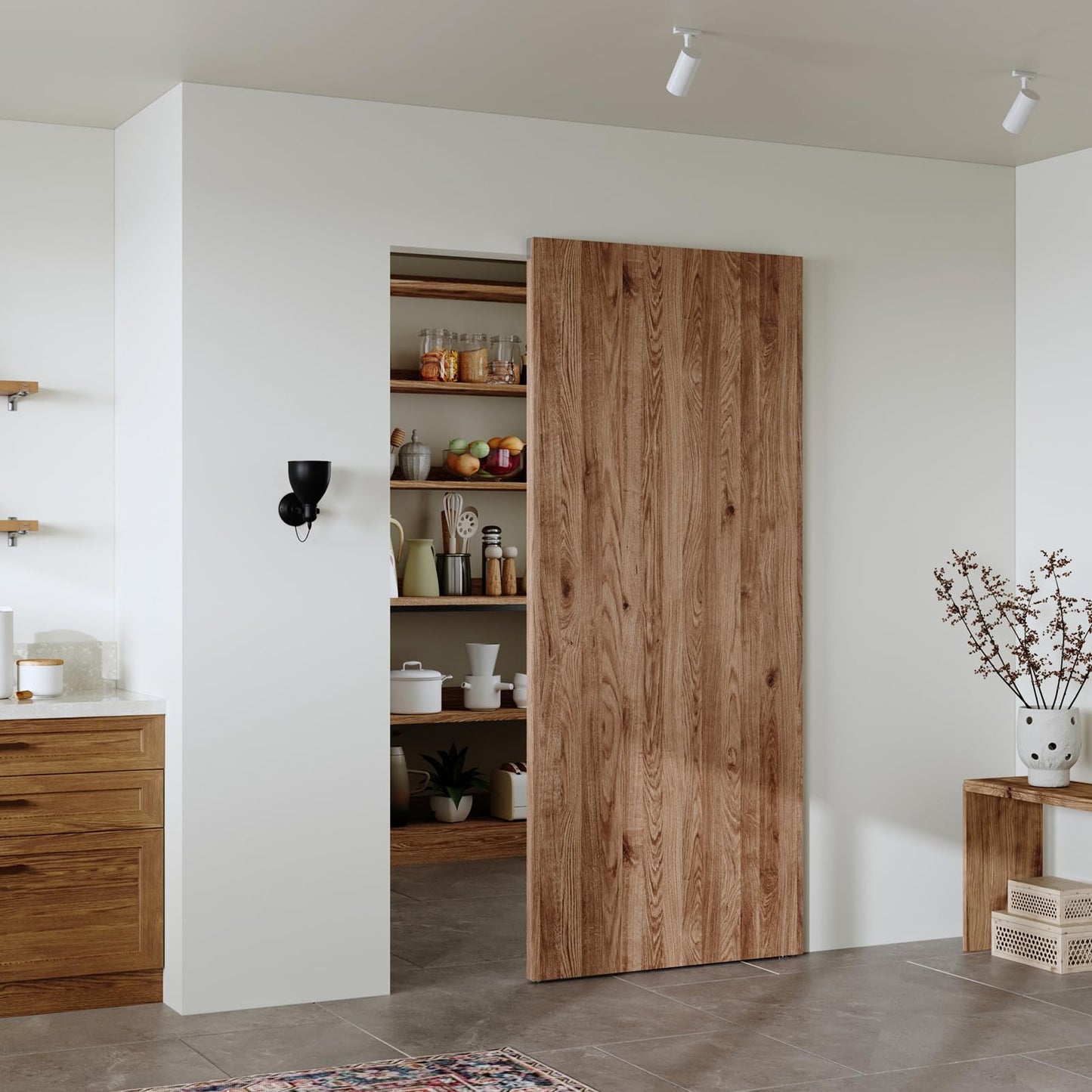 CEAKIAN 36" Concealed Sliding Barn Door Hardware Kit with Soft Close Mechanism for 28in Passage Opening, Hidden Sliding Door Hardware, Trackless Rails, Wall Mount for Interior Wooden Doors (NO Door)