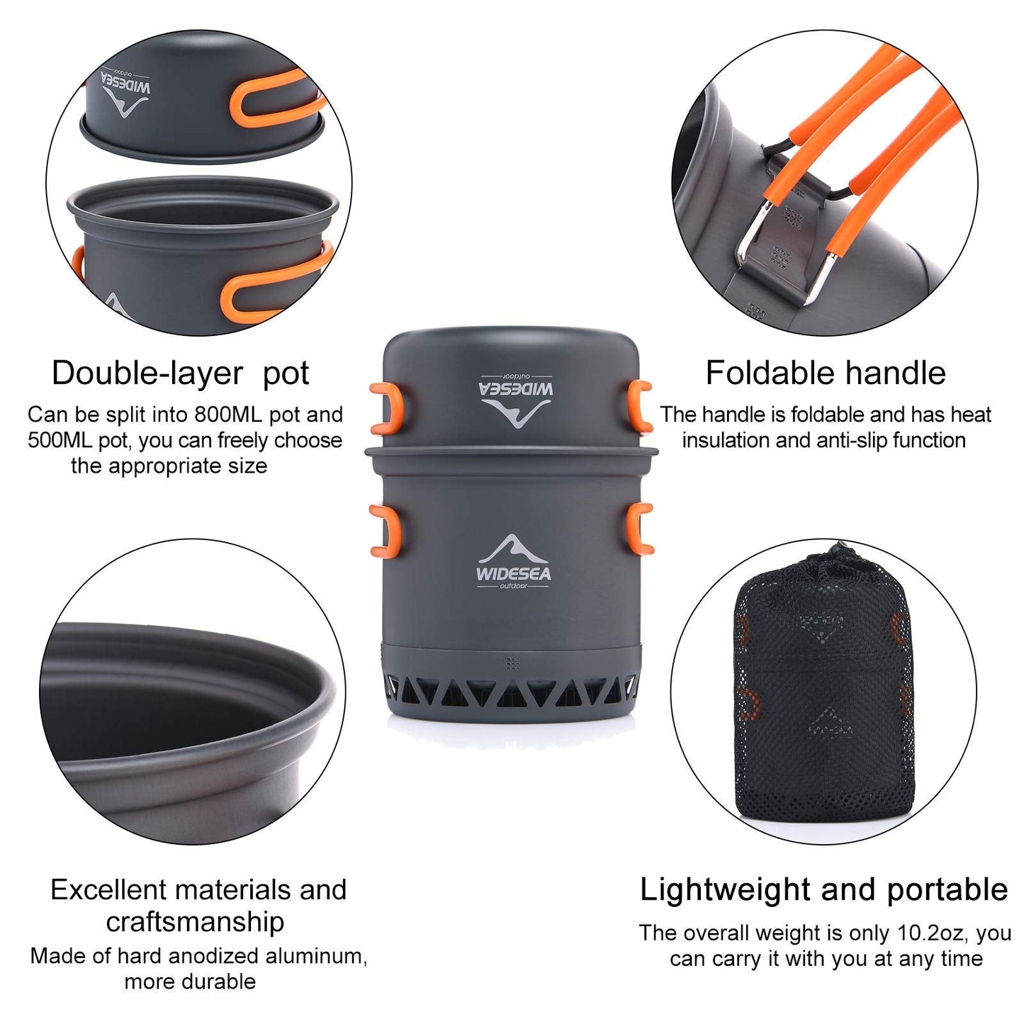widesea Camping Cookware Outdoor Pot Pan Cooking Equipment Heat Exchange Design for Hiking Backpacking