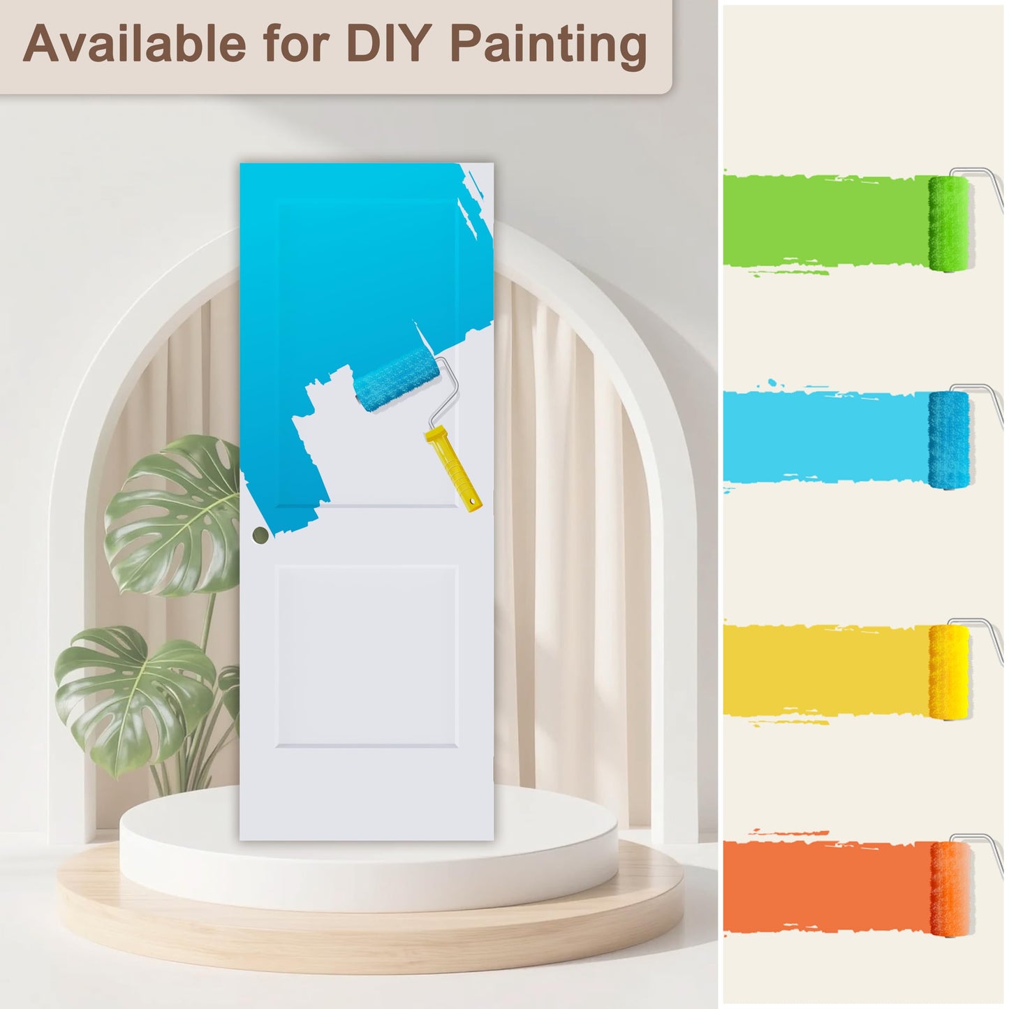 JUBEST 32"x80" Left-Hand Prehung Interior Door with Knock Down Jamb Kit & Satin Nickel Hinges, 2-Panel White Primed Hollow Core Molded Door Slab with Bore & Hinge Cutout, Durable & Sturdy, No Handle