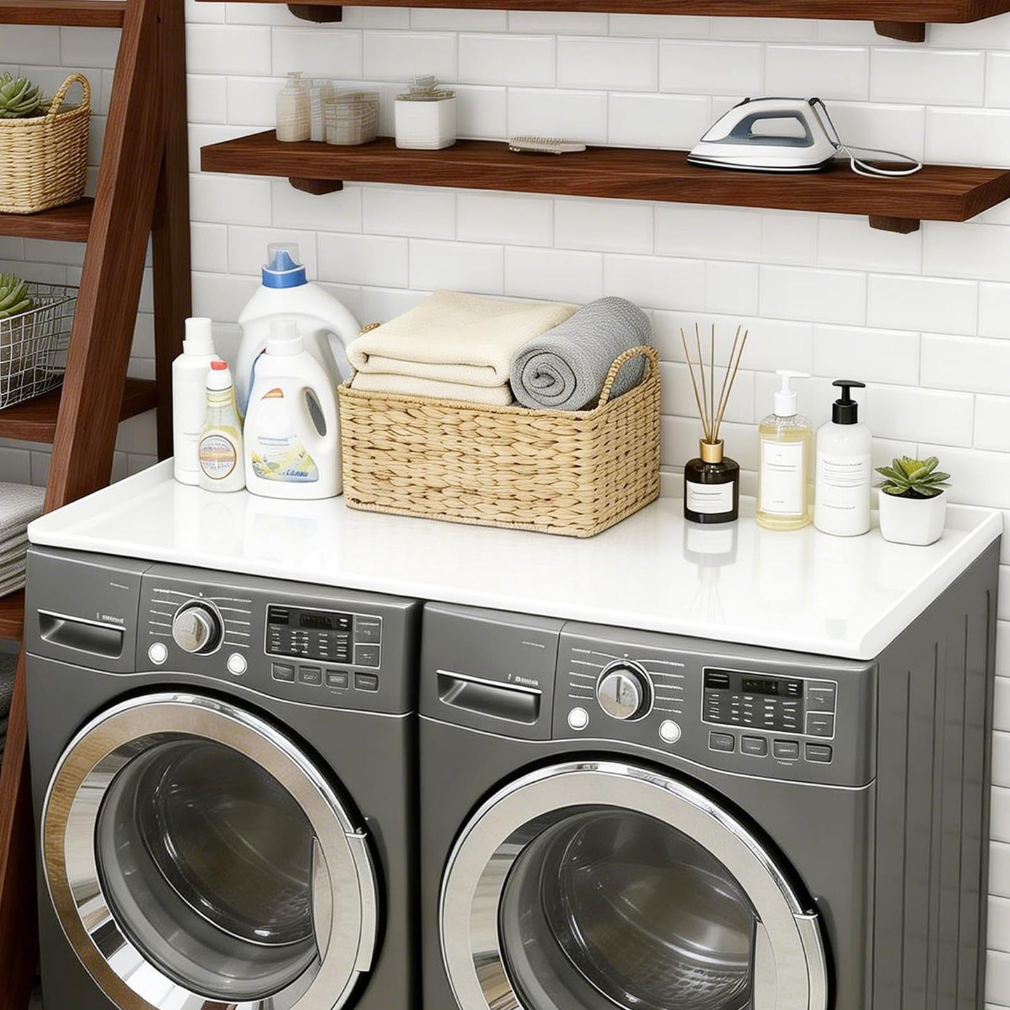 TTSZNB Washer Dryer Countertop, 54 in(L) x 27.5 in(W), Washer Dryer Top Cover, Laundry Countertop for Folding, Sorting and Ironing, Wear-Resistant and Easy to Clean (White)