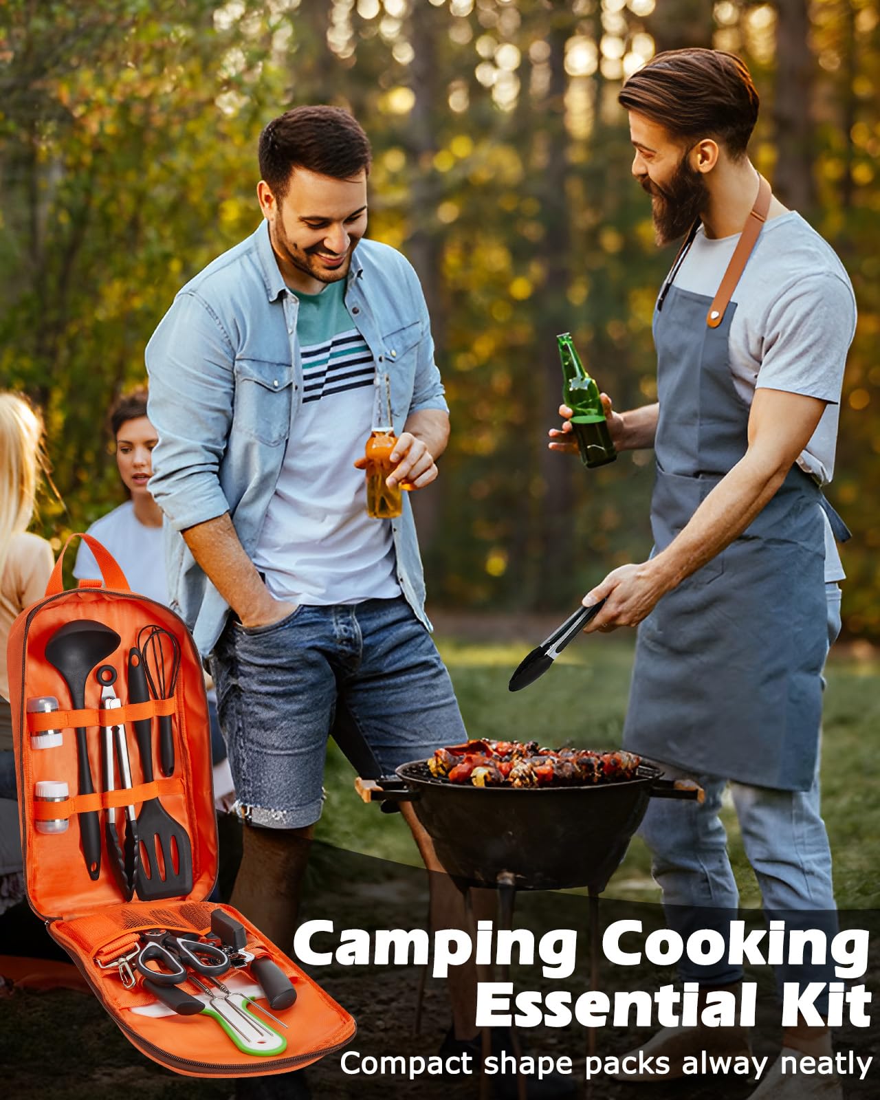 Hozzen Camping Cooking Utensil Set - Car Camping Essentials Cooking Gear for Outdoor Kitchen Grilling, Stainless Steel & Silicone Ideal Gift for RV Tent Camper, Picnics, BBQs